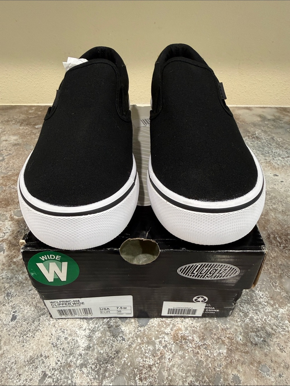 Lugz Men's Black Slip-On Canvas Sneakers with White Platform Sole